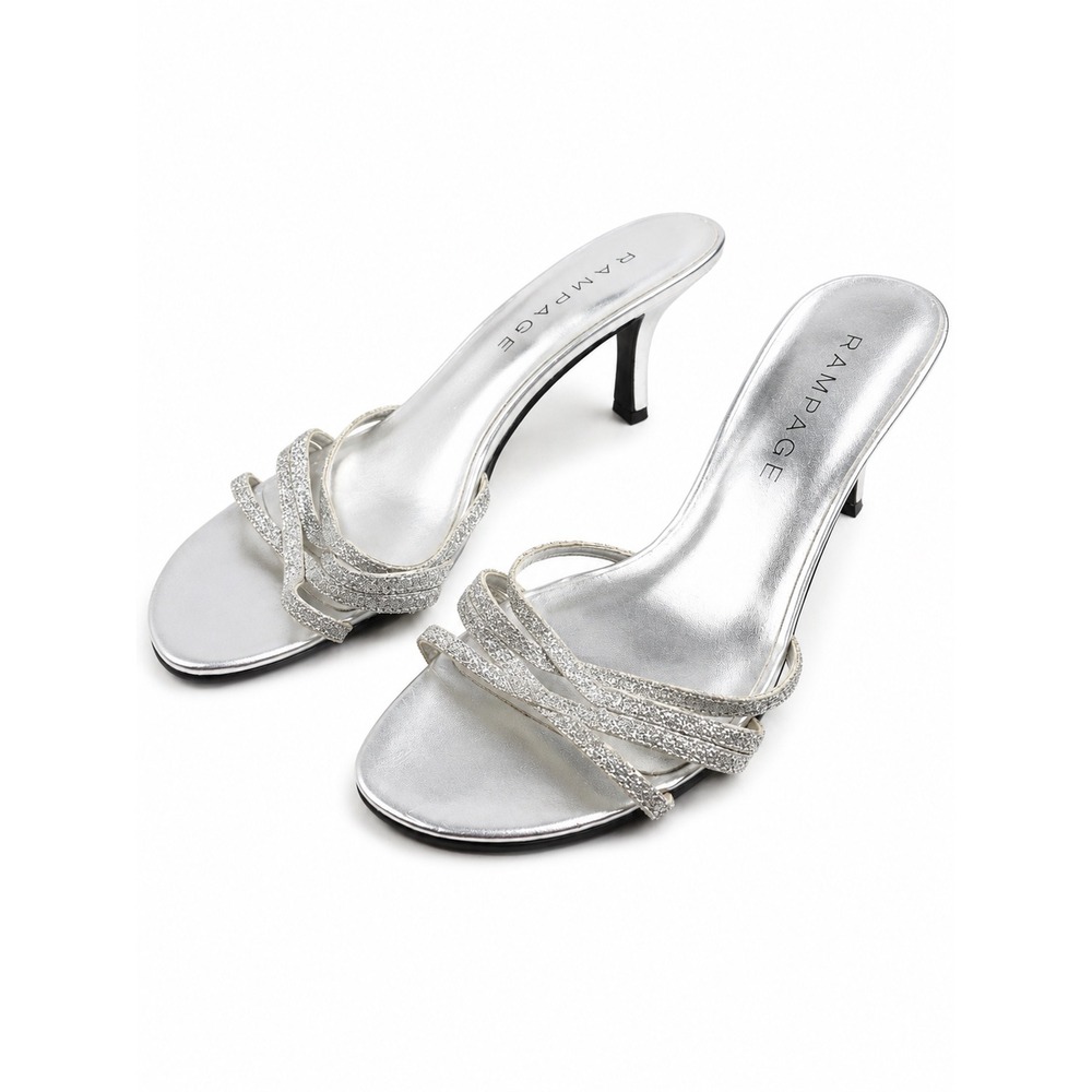Rampage Vintage Y2K Silver Glitter Strappy Kitten Heels Women's Size 8.5